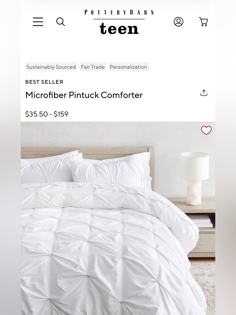 Pottery Barn Teen White Microfiber Pintuck Comforter Twin XL NWT (new with tags)